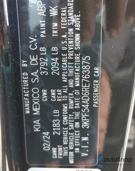 2024 Kia Forte Gt Line from USA, damaged, VIN 3KPF54AD6RE763875